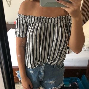 Full Tilt Striped Off-the-Shoulder Top